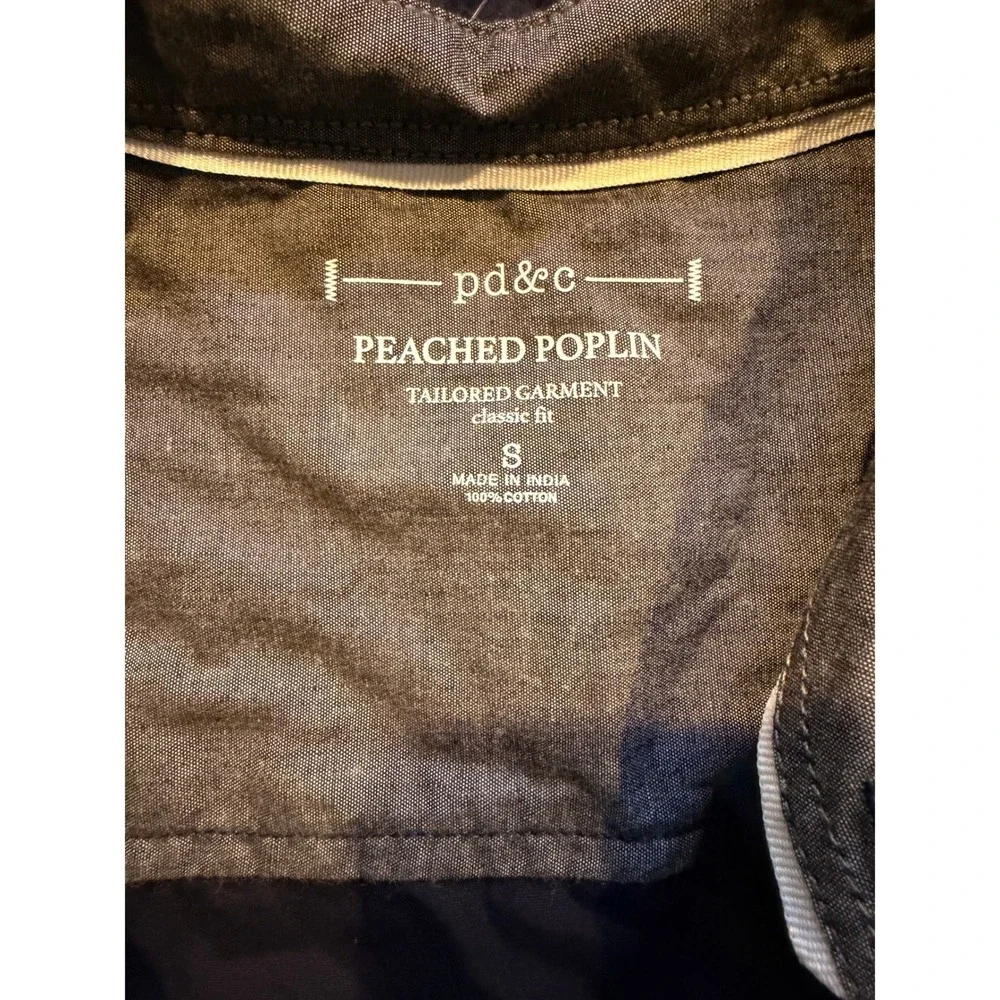 pd&c Peached‎ Poplin Tailored Garment Classic Fit Mens Navy Button Down Shirt S